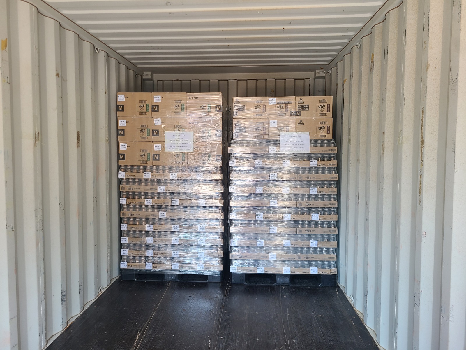 Korean FMCG pallets inside export container